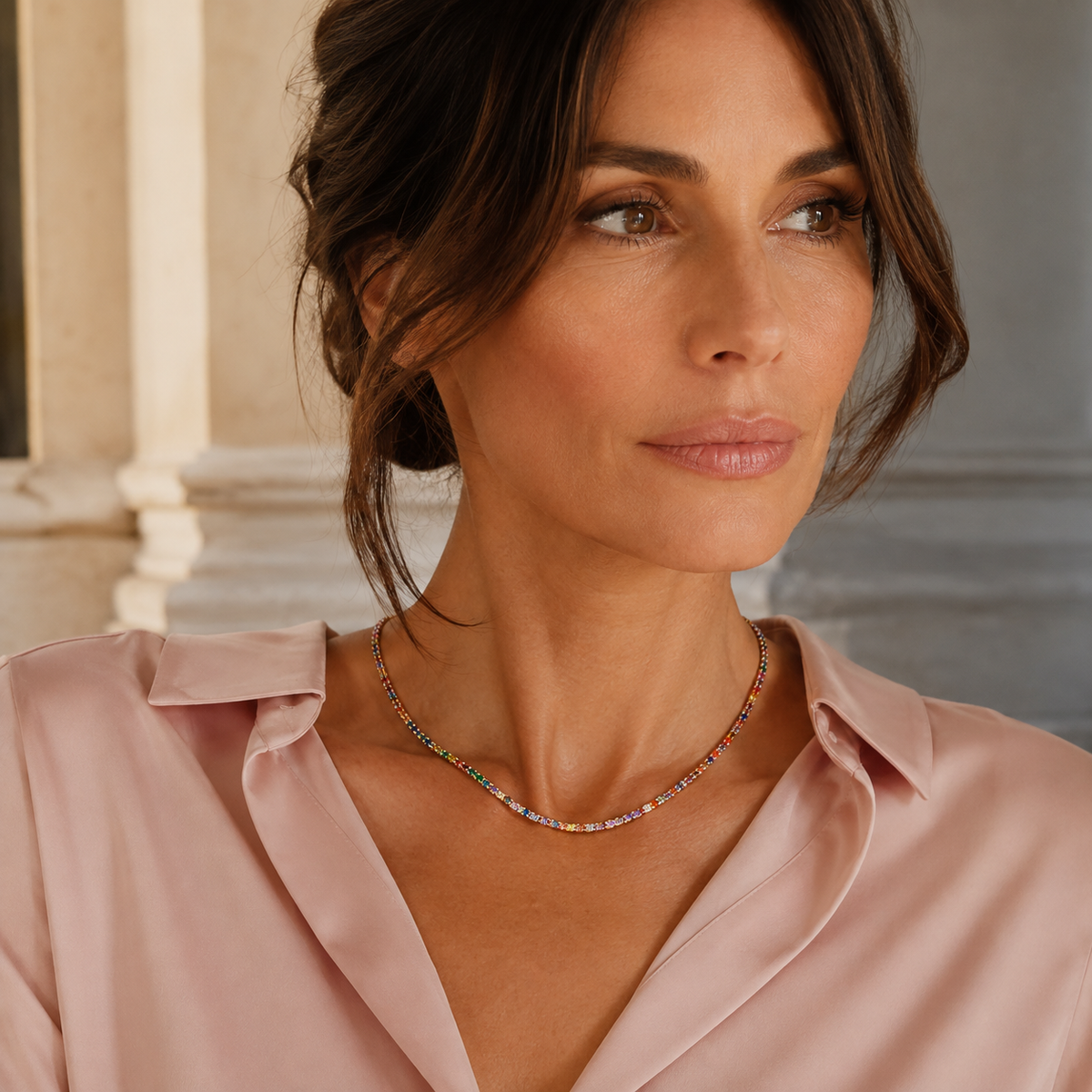 Collana Girocollo con Zirconi Naturali Multicolore - Unica e Raffinata