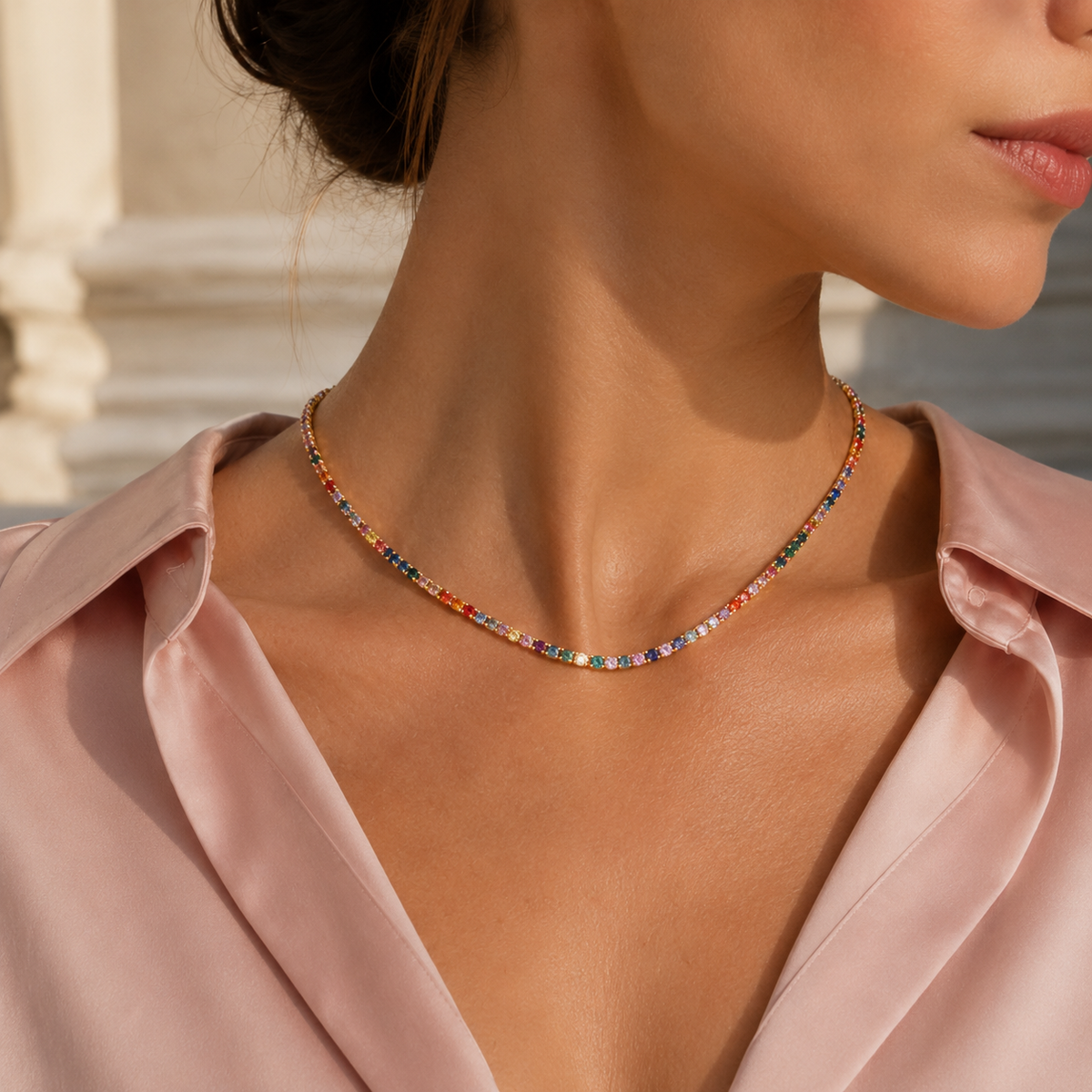 Collana Girocollo con Zirconi Naturali Multicolore - Unica e Raffinata