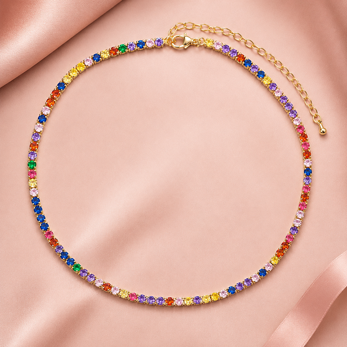Collana Girocollo con Zirconi Naturali Multicolore - Unica e Raffinata