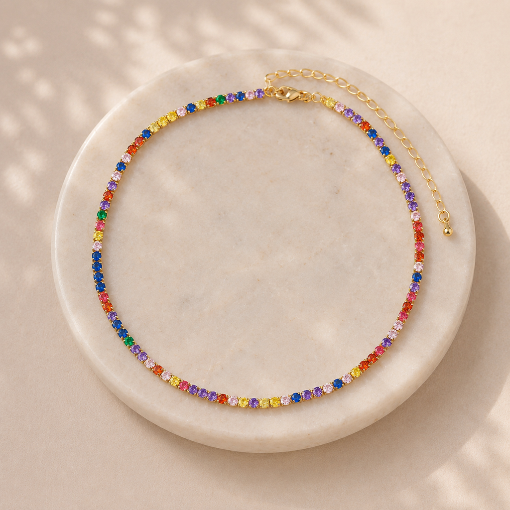 Collana Girocollo con Zirconi Naturali Multicolore - Unica e Raffinata